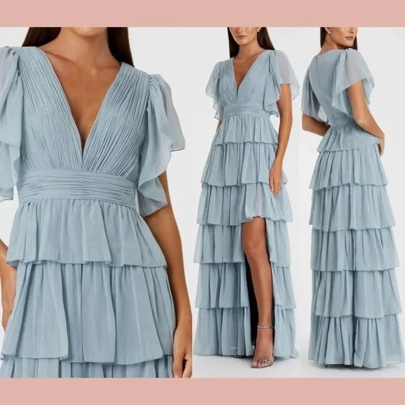 Mac Duggal Dresses & Skirts - NWT MAC DUGGAL 49595 Blue Flutter Sleeve Ruffle Tiered Gown Light Blue 14 - $398